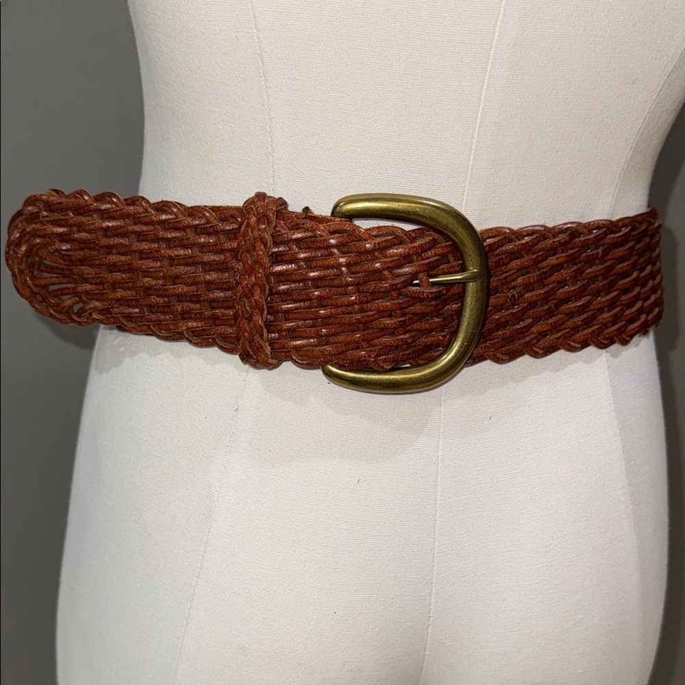 Architect Leather Woven Tan Belt with Solid Brass Buckle